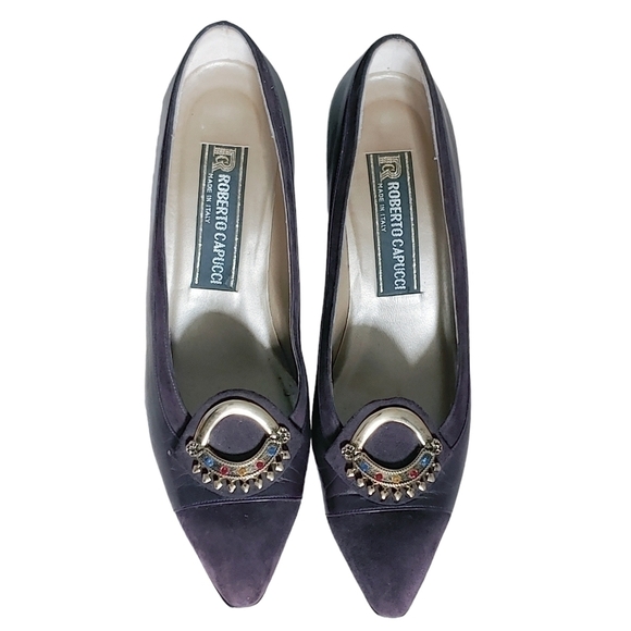 ROBERTO CAPUCCI Vintage plum leather pointed toe cone heels shoes - Picture 2 of 11